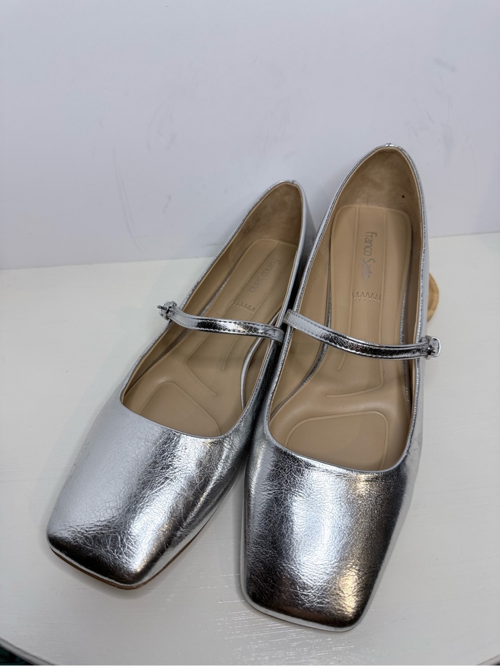 Franco Sarto Metallic Silver Mary Jane Square Toe Flats Size 9.5 M